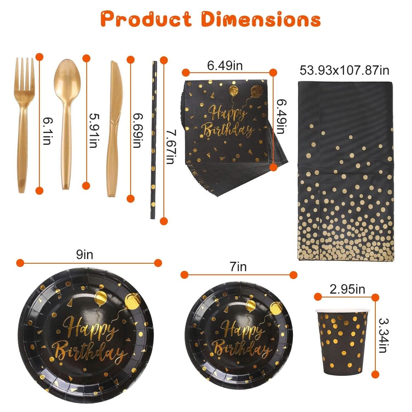 201 Pieces: Black Gold Disposable Dinnerware Set