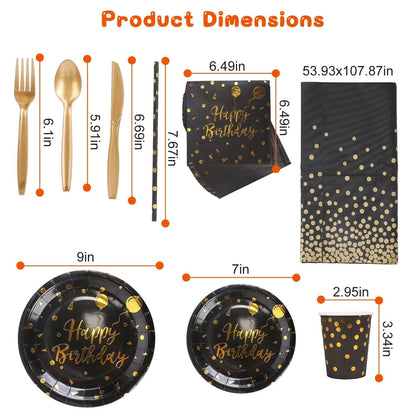 201 Pieces: Black Gold Disposable Dinnerware Set