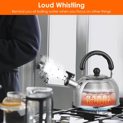2.1 Quarts Stainless Steel Whistling Tea Kettle Stovetop Induction Gas Teapot