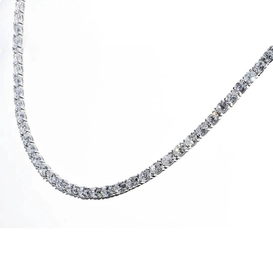 21.25CT Lab Grown Oval Diamond Graduated Tennis Necklace Platinum & 14K