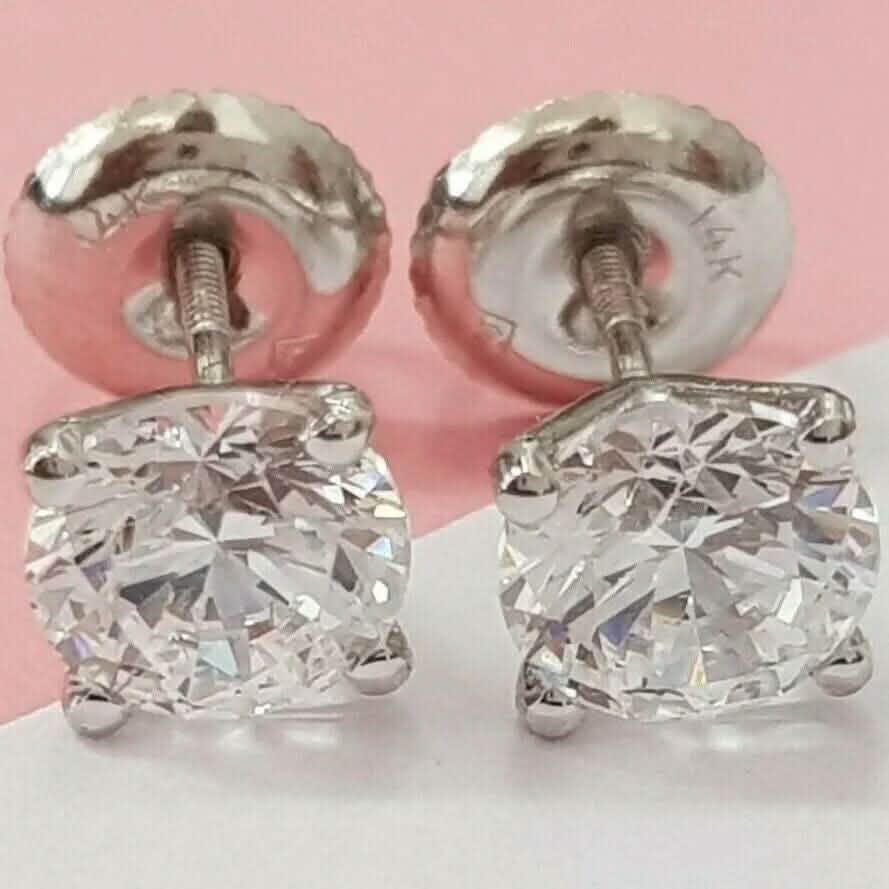 2.15 Ct Diamond Stud Earrings Natural Round Real 14k White Gold Martini F-G/I1
