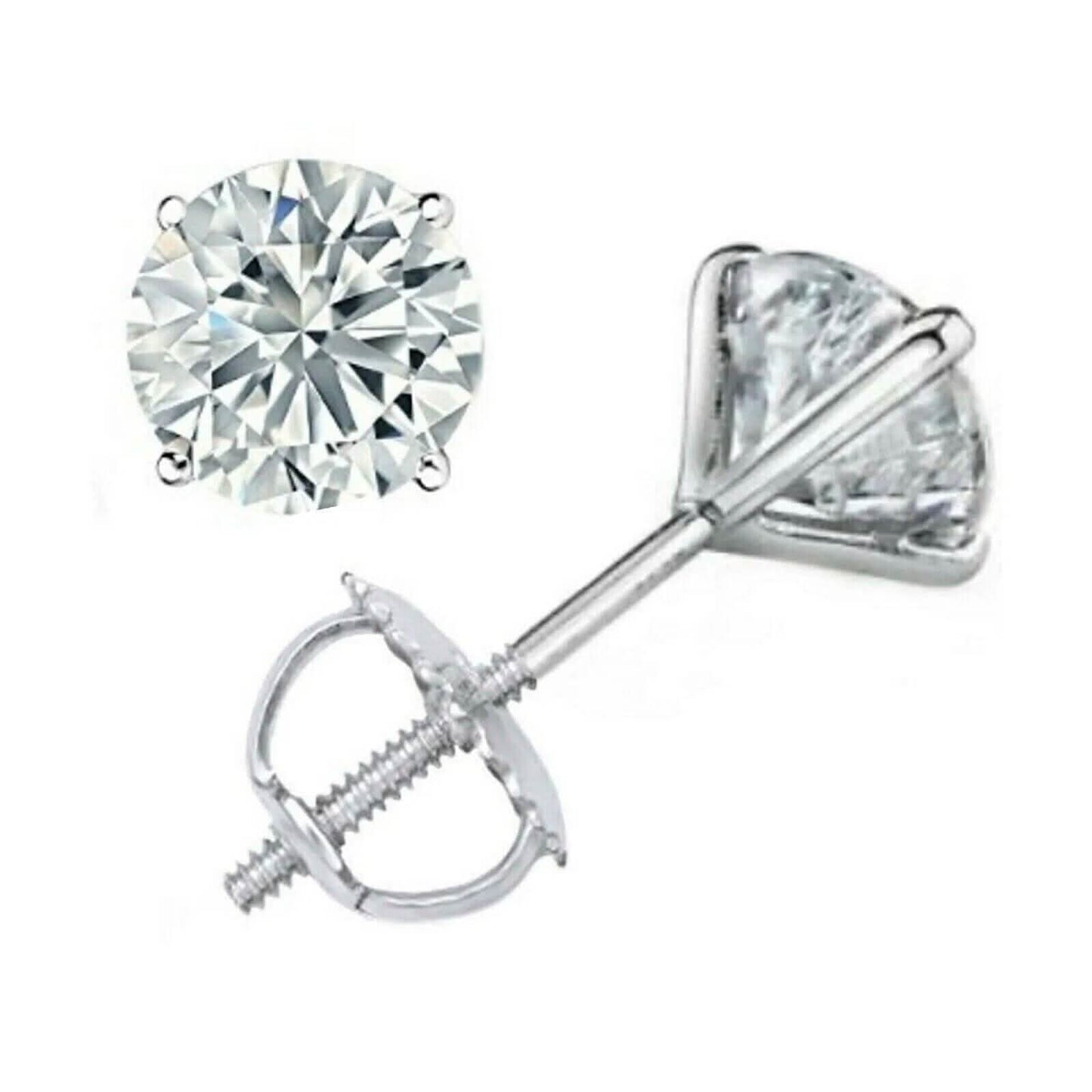2.15 Ct Diamond Stud Earrings Natural Round Real 14k White Gold Martini F-G/I1