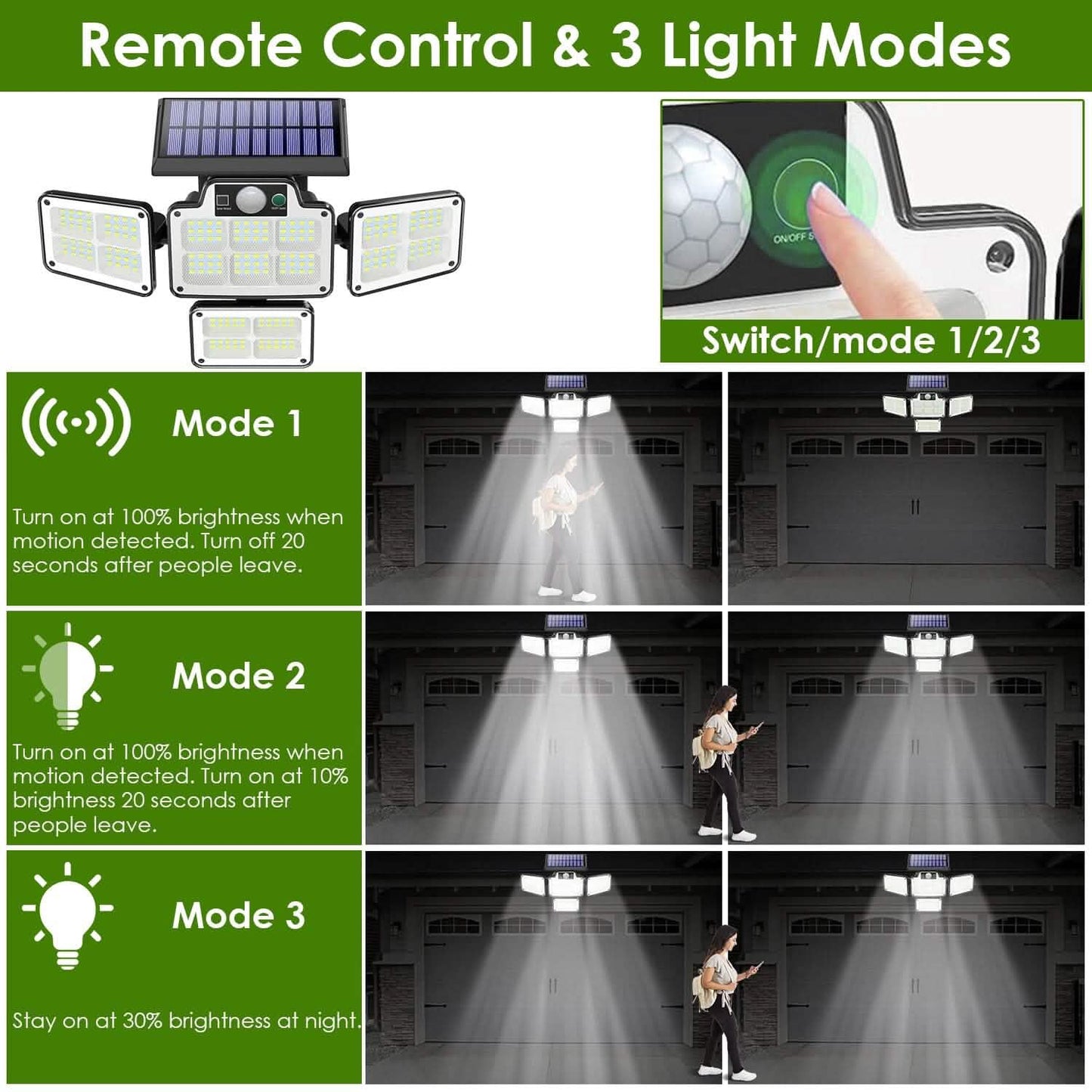 216 LEDs  Solar Outdoor Light Motion Sensor Security Wireless Lamp
