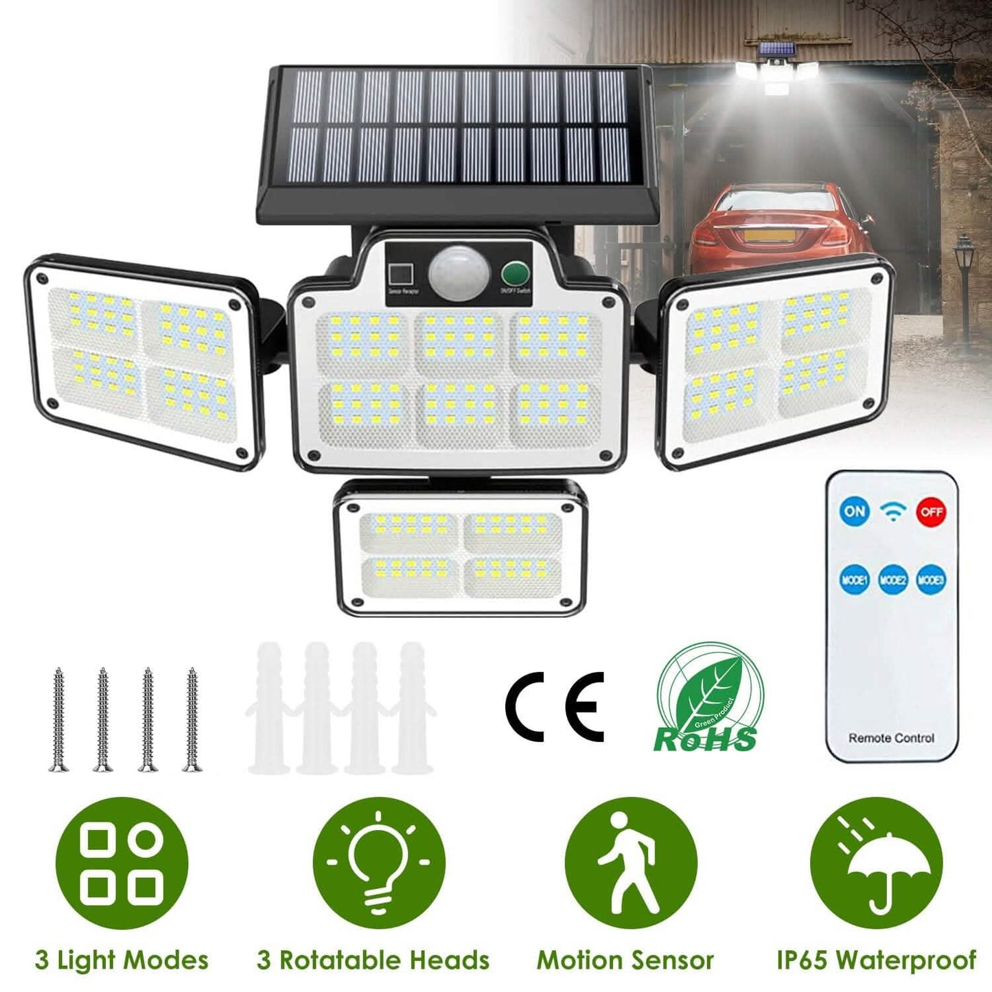 216 LEDs  Solar Outdoor Light Motion Sensor Security Wireless Lamp