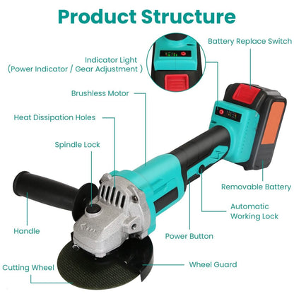 21V Cordless Angle Grinder Kit with Brushless Motor