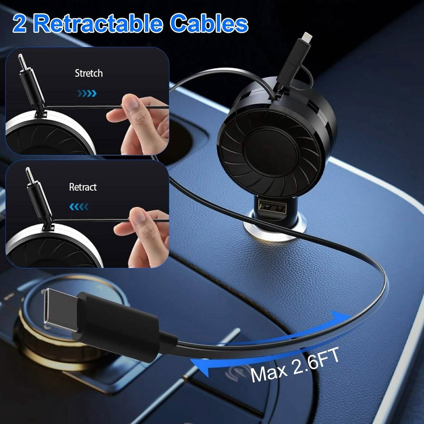 21W 3-in-1 Retractable Car Phone Charger