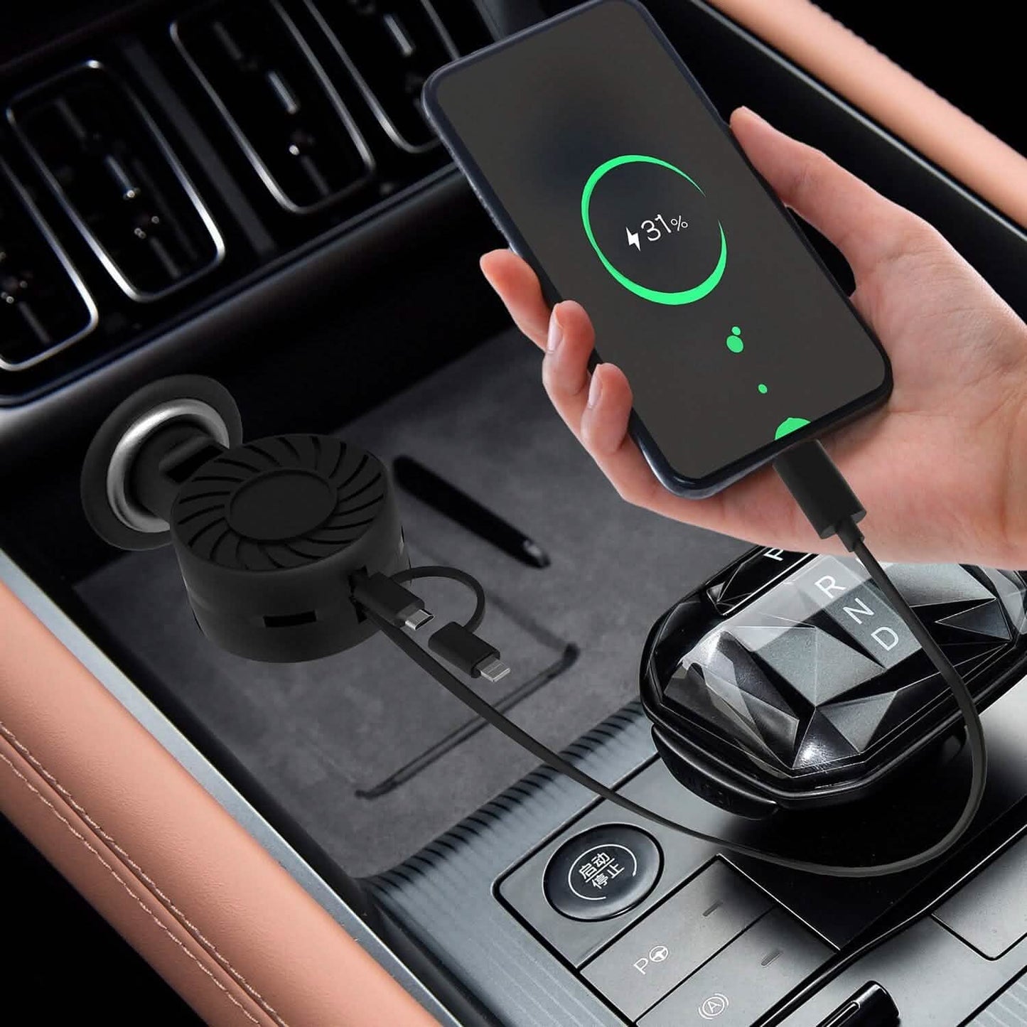 21W 3-in-1 Retractable Car Phone Charger