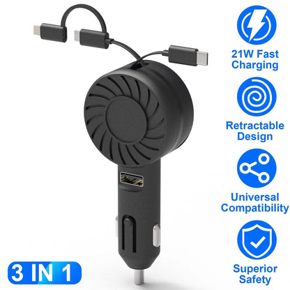 21W 3-in-1 Retractable Car Phone Charger