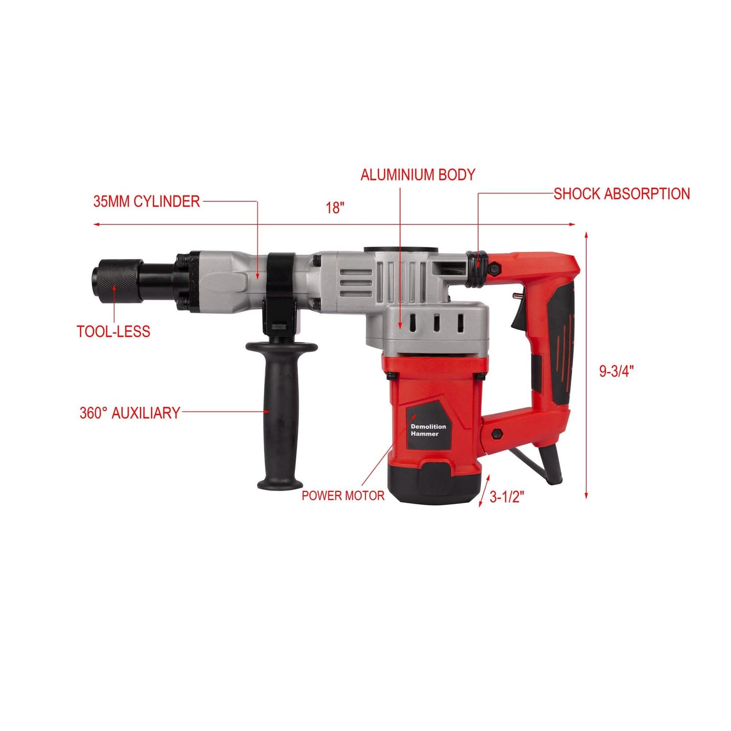 2200W Electric Demolition Jack Hammer Concrete Breaker Power Tool