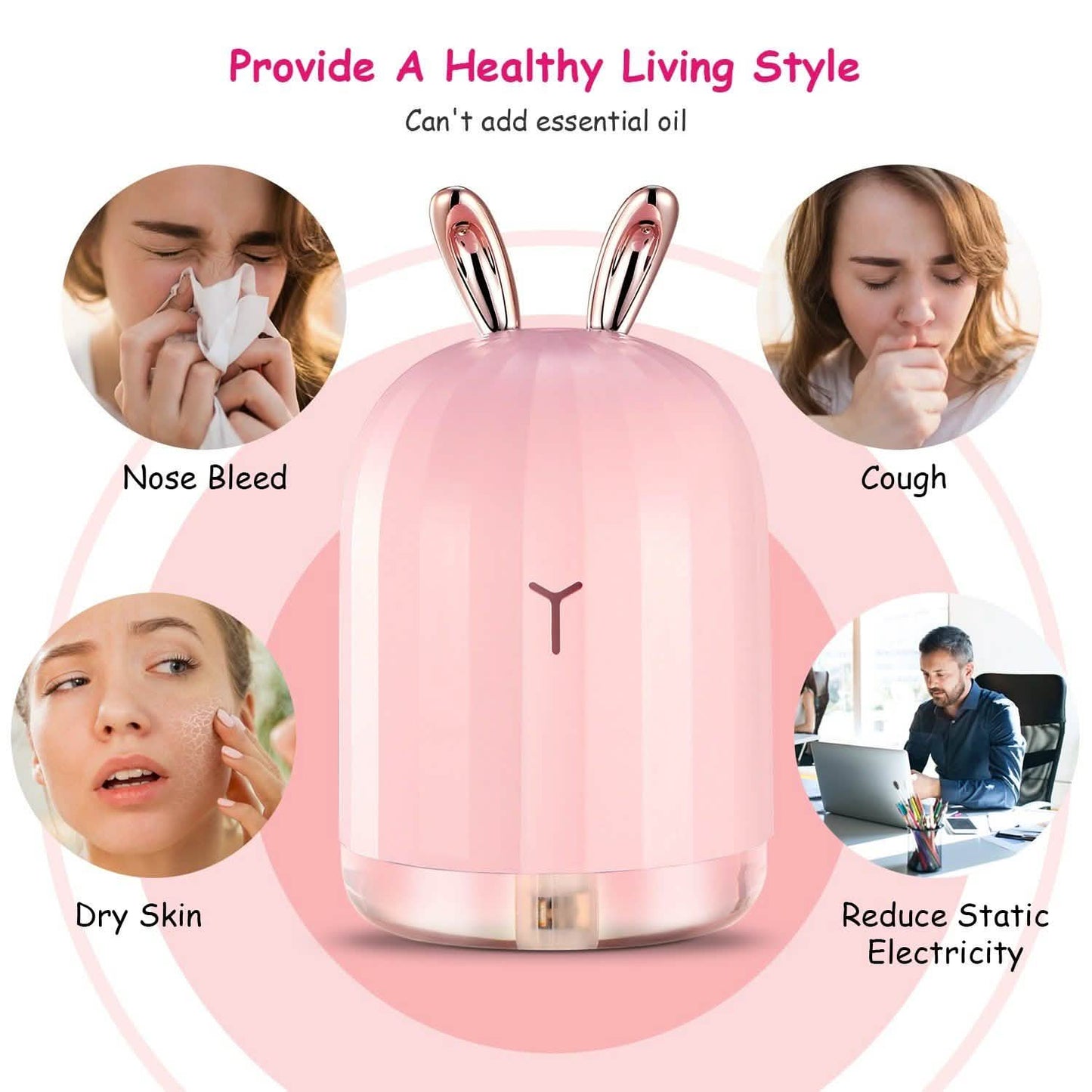 220ml Cool Mist Humidifier Ultrasonic Air Diffuser Atomizer with 7 Color