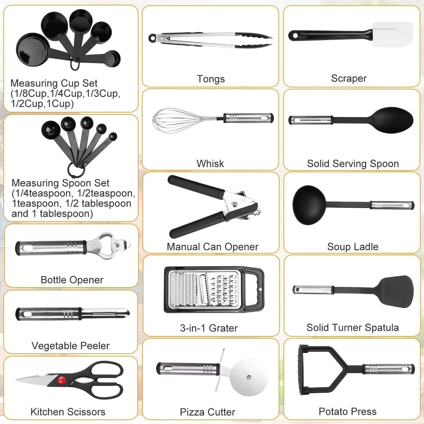 23-Piece Set: Kitchen Utensil Set Stainless Steel Nylon