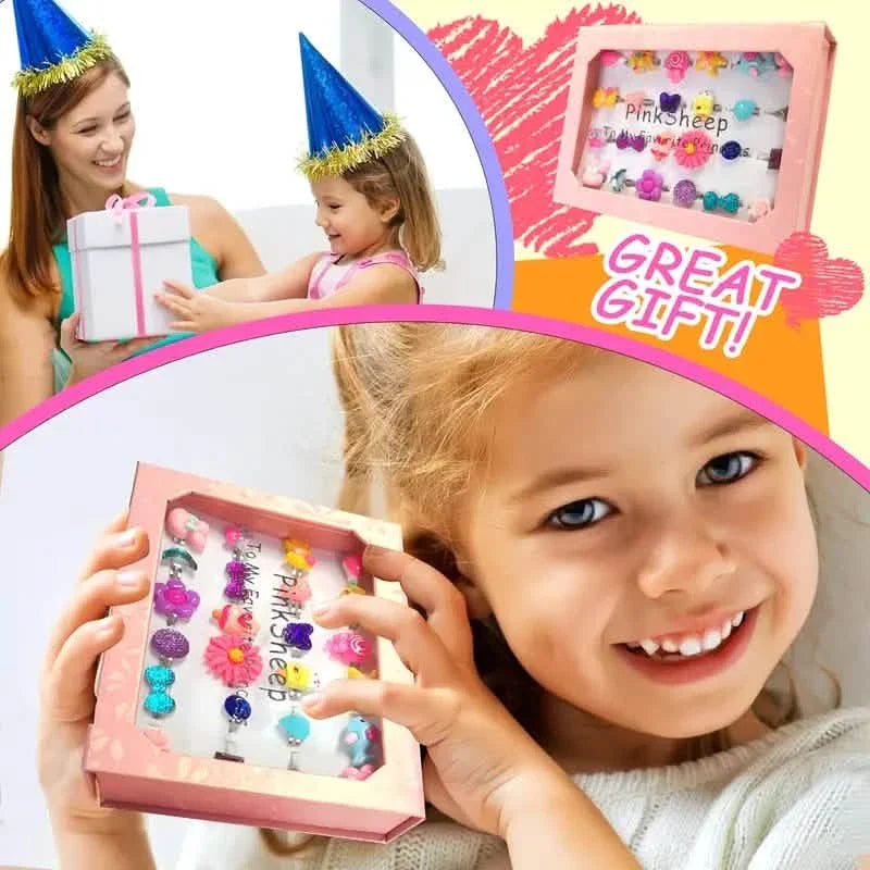 24 Adorable Pink Sheep Little Girl Jewel Rings