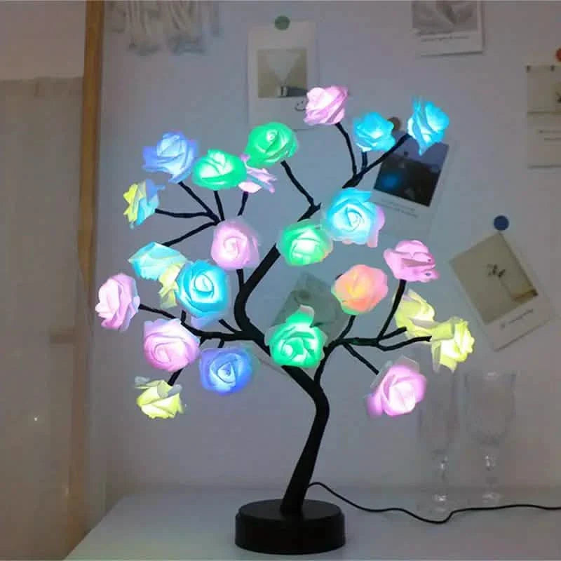 24 LED RGB 16 Colors Rose Tree Night Light Battery And USB Plug Operated Rose Flower Fairy Lights Remote Control