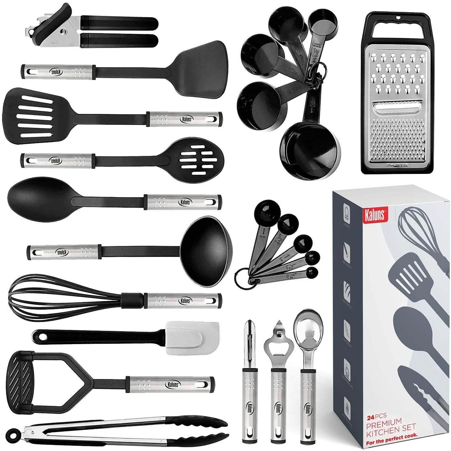 24-Piece Set: Nylon and Stainless Steel Utensil Set