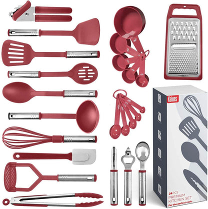 24-Piece Set: Nylon and Stainless Steel Utensil Set