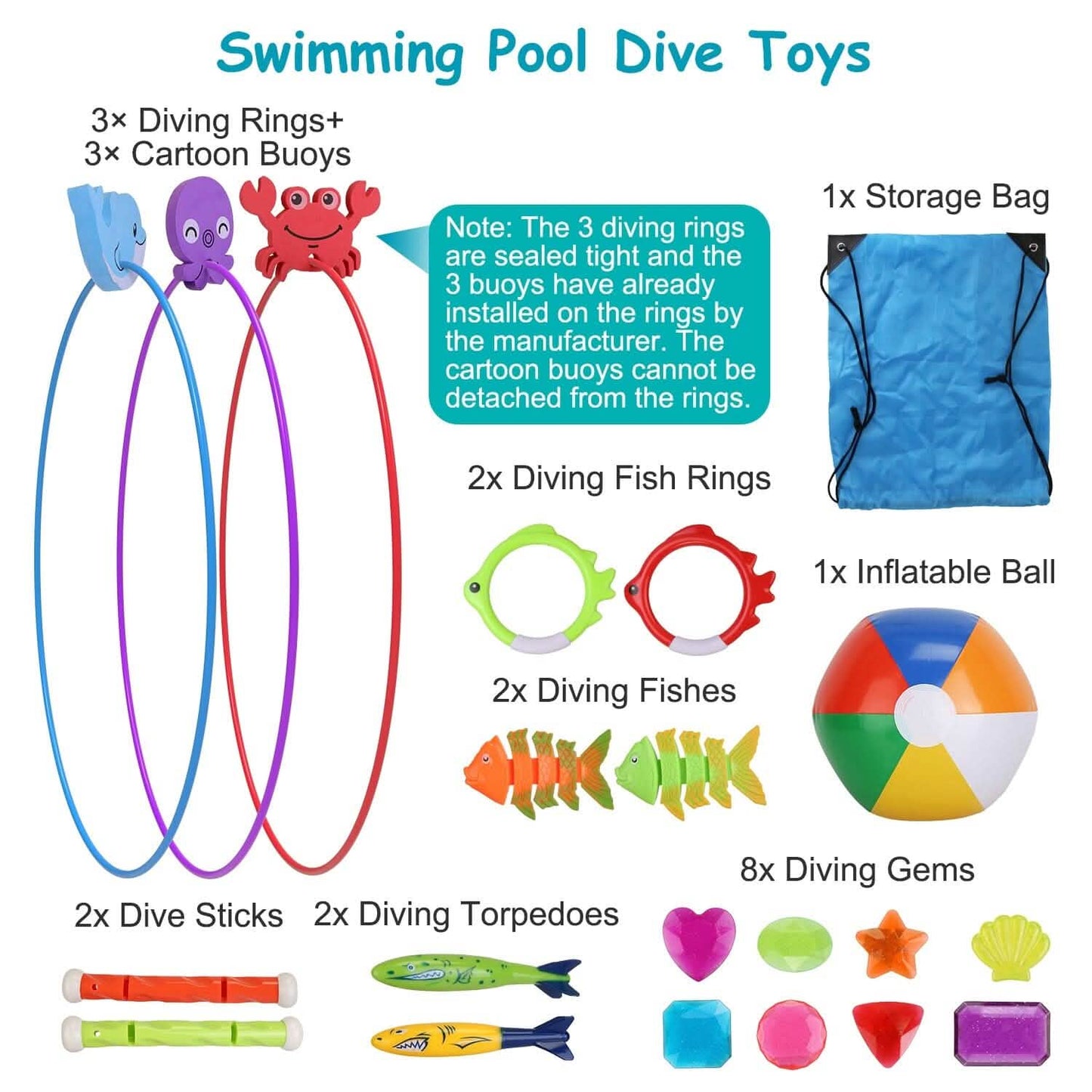 24-Pieces: Diving Toys Swimming Pool for Aged 3+ Years Old