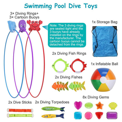 24-Pieces: Diving Toys Swimming Pool for Aged 3+ Years Old