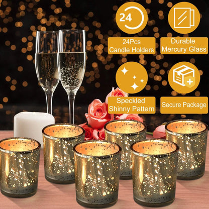 24-Pieces Gold Votive Tealights Candle Holder Mercury Glass