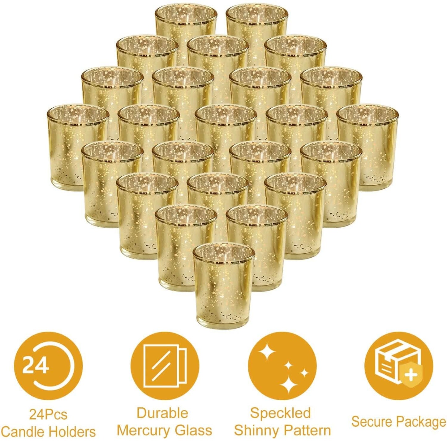 24-Pieces Gold Votive Tealights Candle Holder Mercury Glass
