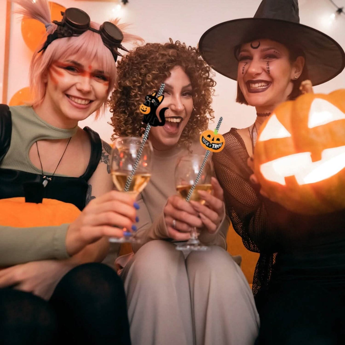 24-Pieces: Halloween Party Striped Decorative Paper Straws