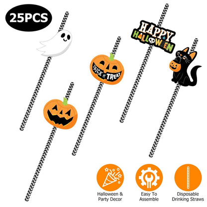 24-Pieces: Halloween Party Striped Decorative Paper Straws