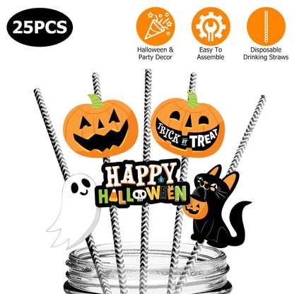24-Pieces: Halloween Party Striped Decorative Paper Straws