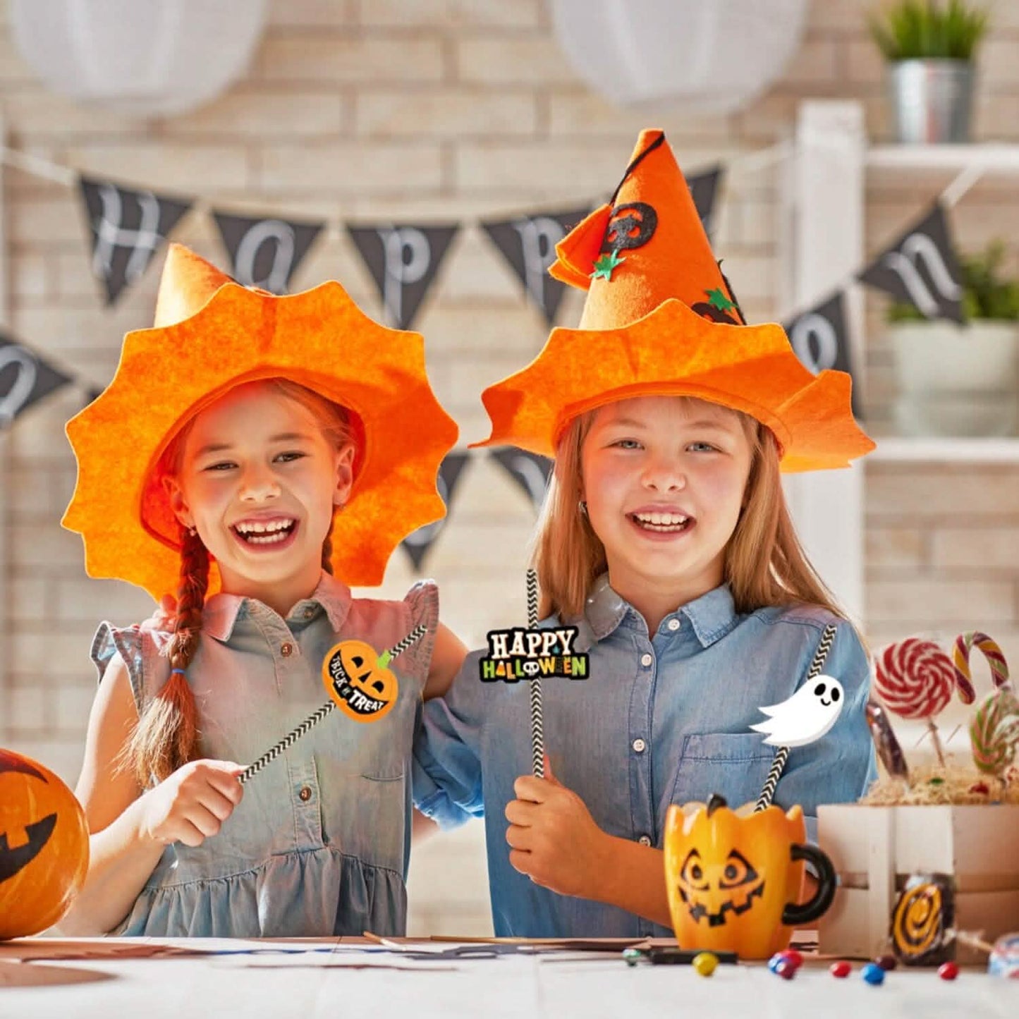 24-Pieces: Halloween Party Striped Decorative Paper Straws