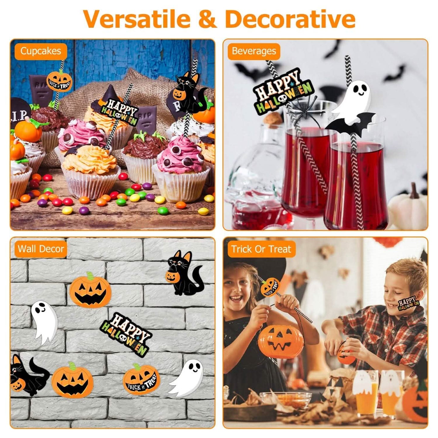 24-Pieces: Halloween Party Striped Decorative Paper Straws