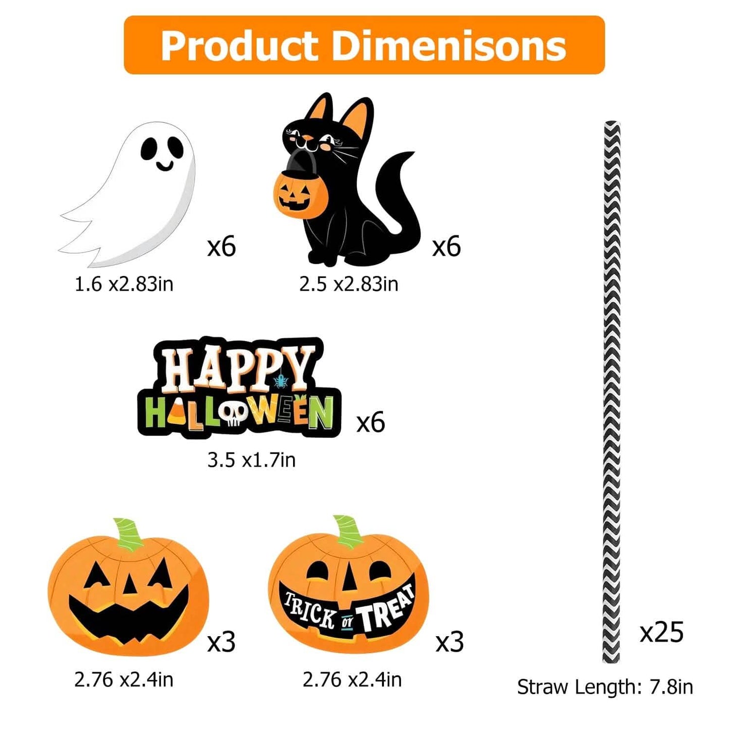 24-Pieces: Halloween Party Striped Decorative Paper Straws