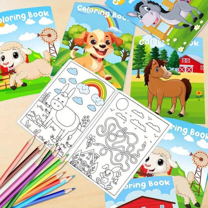 24-Pieces: Mini Coloring Books with 24 Stacking Crayons, Farm Themed