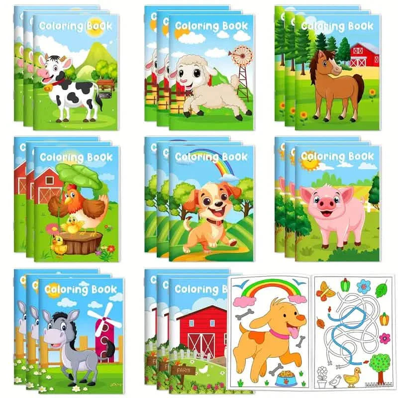 24-Pieces: Mini Coloring Books with 24 Stacking Crayons, Farm Themed
