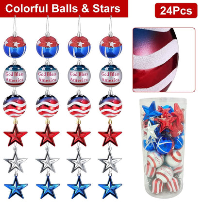 24-Pieces Set: Hanging Ornaments Ball Star Patriotic