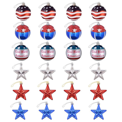 24-Pieces Set: Hanging Ornaments Ball Star Patriotic