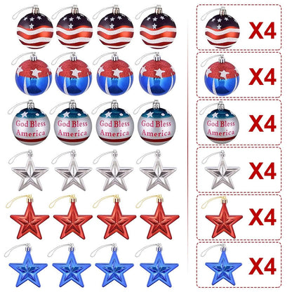 24-Pieces Set: Hanging Ornaments Ball Star Patriotic