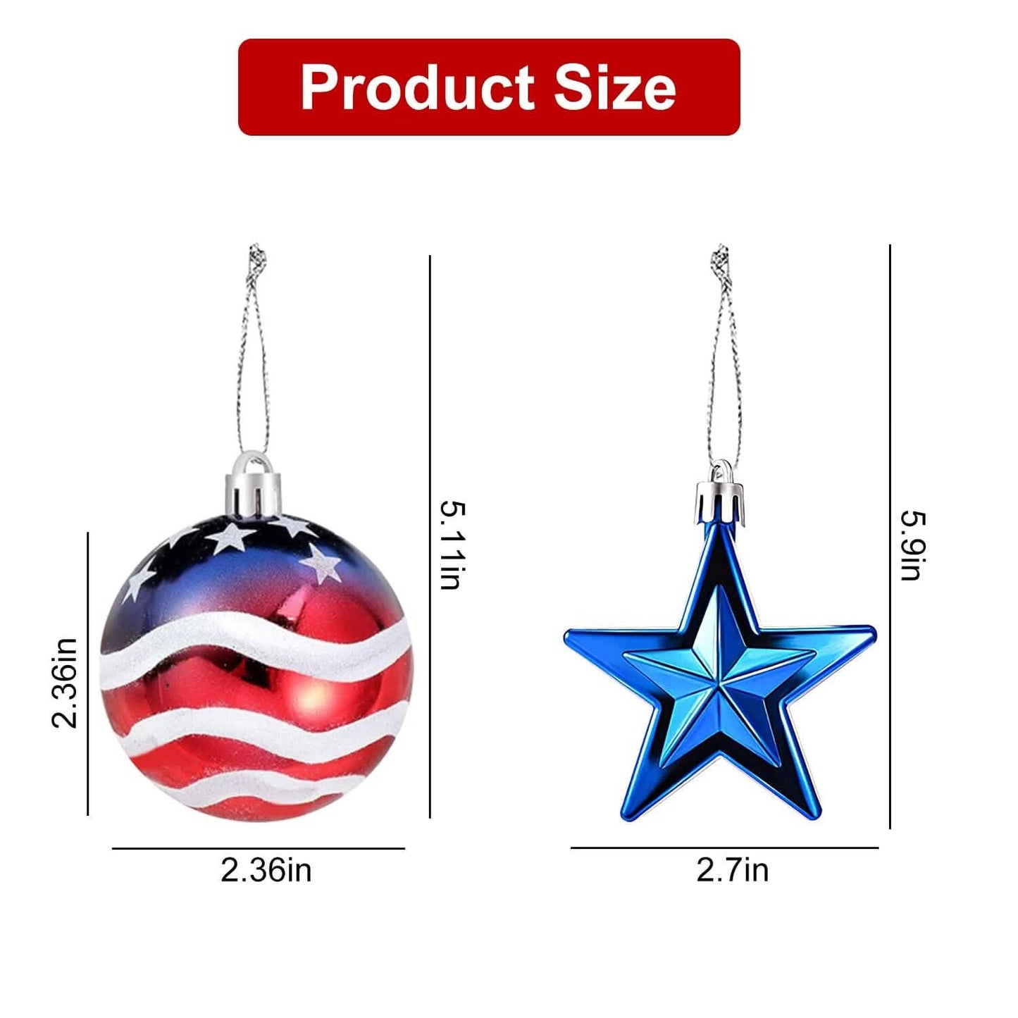24-Pieces Set: Hanging Ornaments Ball Star Patriotic