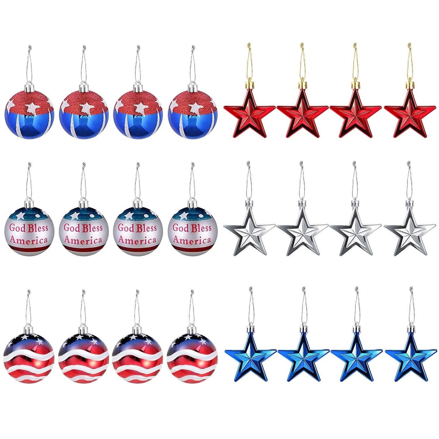 24-Pieces Set: Hanging Ornaments Ball Star Patriotic