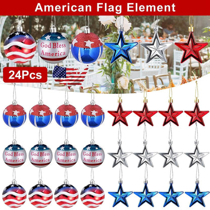 24-Pieces Set: Hanging Ornaments Ball Star Patriotic