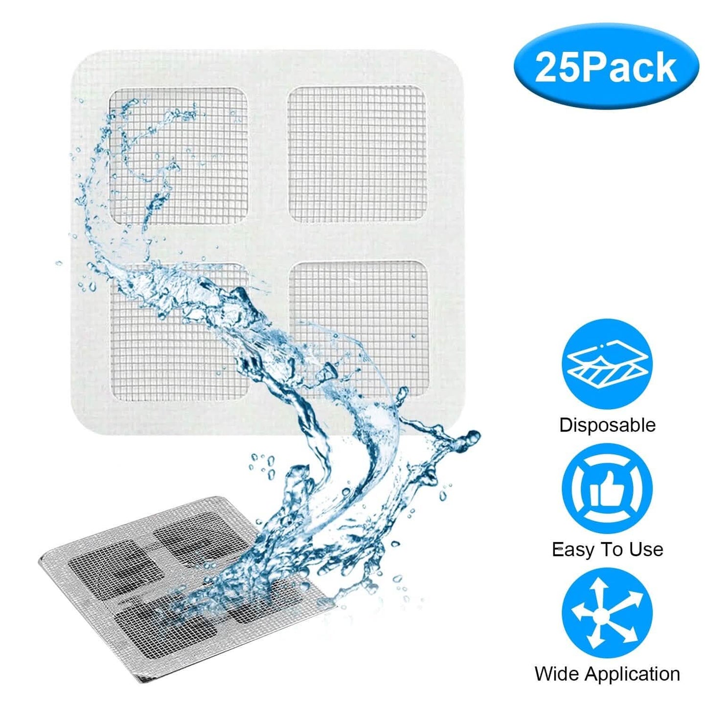 25-Pack:  3.94 x 3.94" Disposable Floor Drain Sticker Hair Catcher