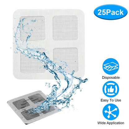 25-Pack:  3.94 x 3.94" Disposable Floor Drain Sticker Hair Catcher