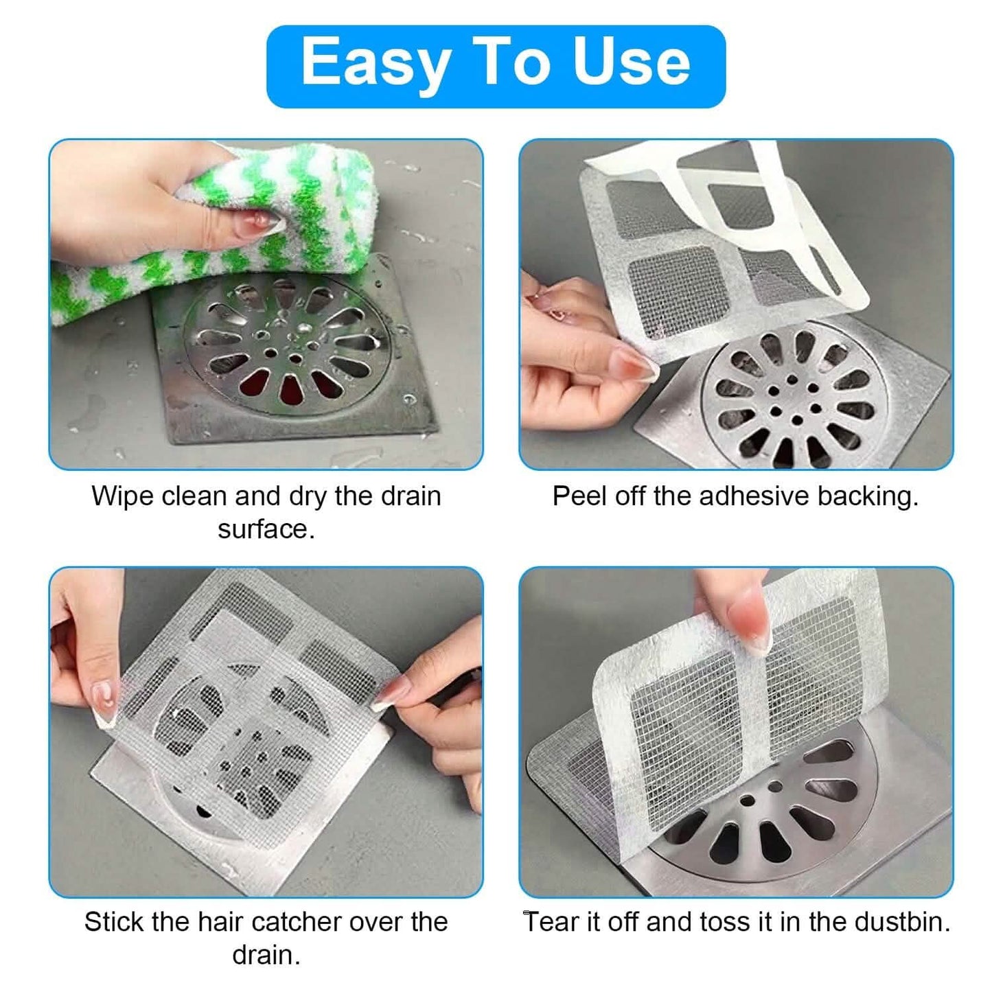 25-Pack:  3.94 x 3.94" Disposable Floor Drain Sticker Hair Catcher