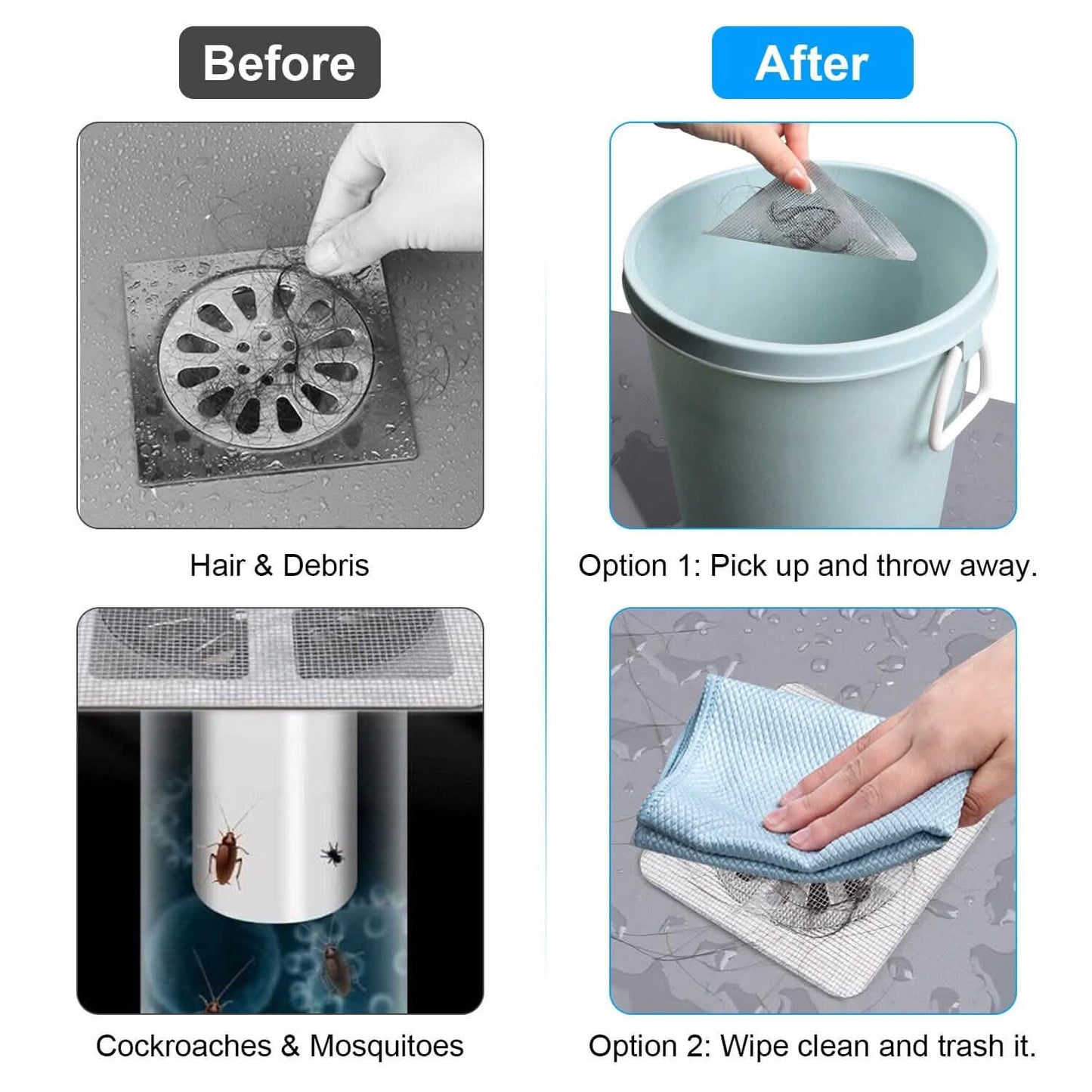 25-Pack:  3.94 x 3.94" Disposable Floor Drain Sticker Hair Catcher