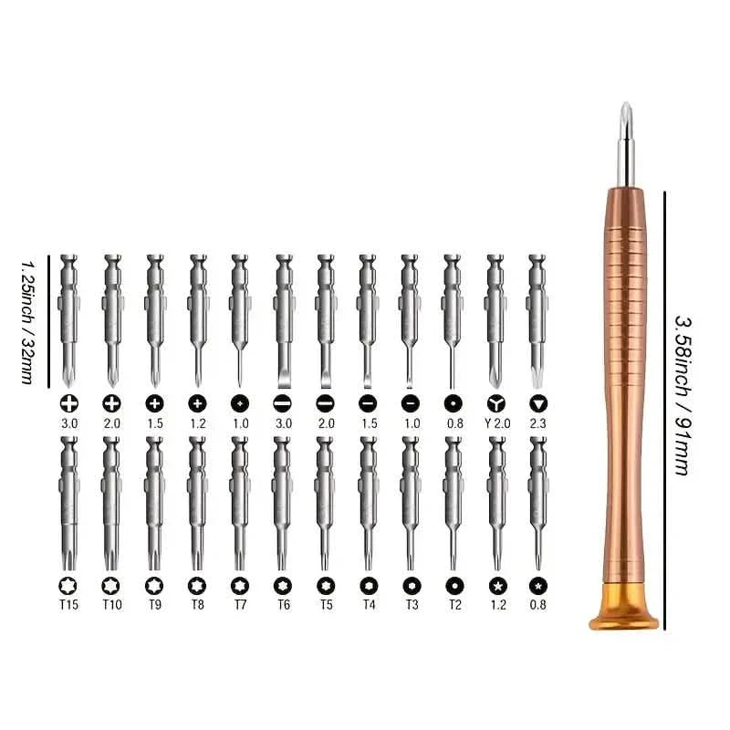 25-Piece Set: Precision Tool Repair Kit with Leather Case
