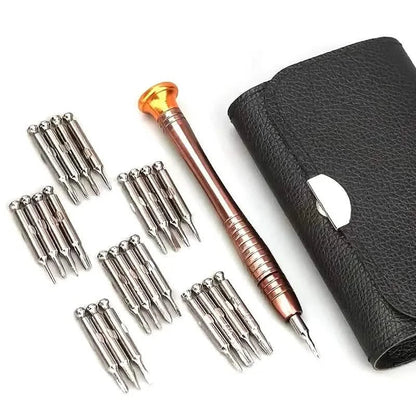 25-Piece Set: Precision Tool Repair Kit with Leather Case