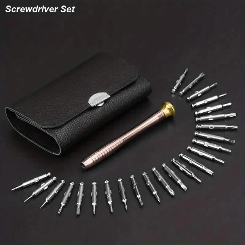 25-Piece Set: Precision Tool Repair Kit with Leather Case
