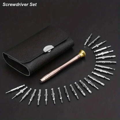 25-Piece Set: Precision Tool Repair Kit with Leather Case