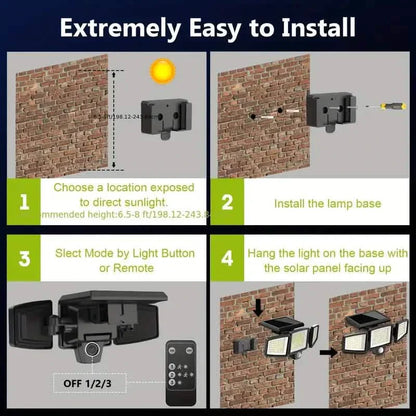 2500 Lumens 210 LED Outdoor Solar Security Light with Remote Control & Motion Sensor