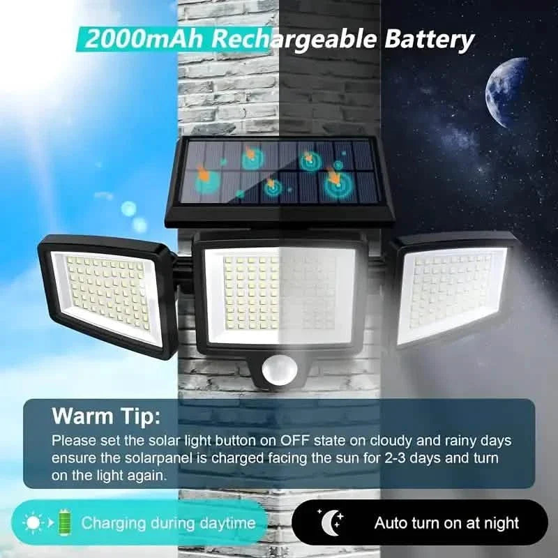 2500 Lumens 210 LED Outdoor Solar Security Light with Remote Control & Motion Sensor