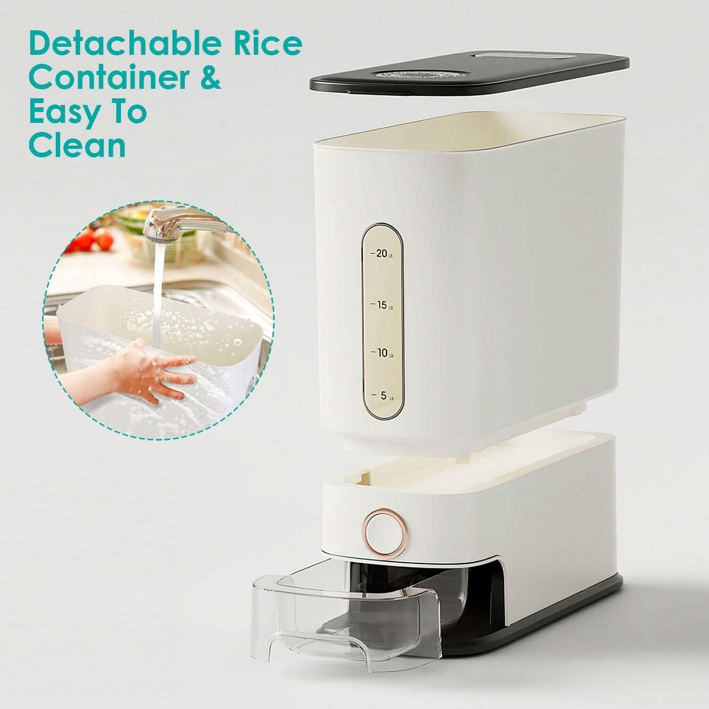 25LBS Vertical Rice Dispenser With Dustproof Lid Large Capacity Grain Storage Container With Measuring Cup Built-In