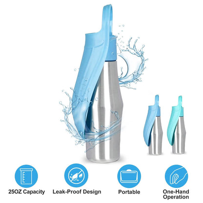 25oz Portable Dog Stainless Steel Water Dispenser Leak Proof Design