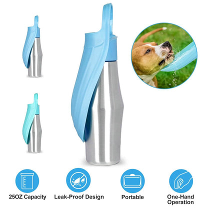25oz Portable Dog Stainless Steel Water Dispenser Leak Proof Design
